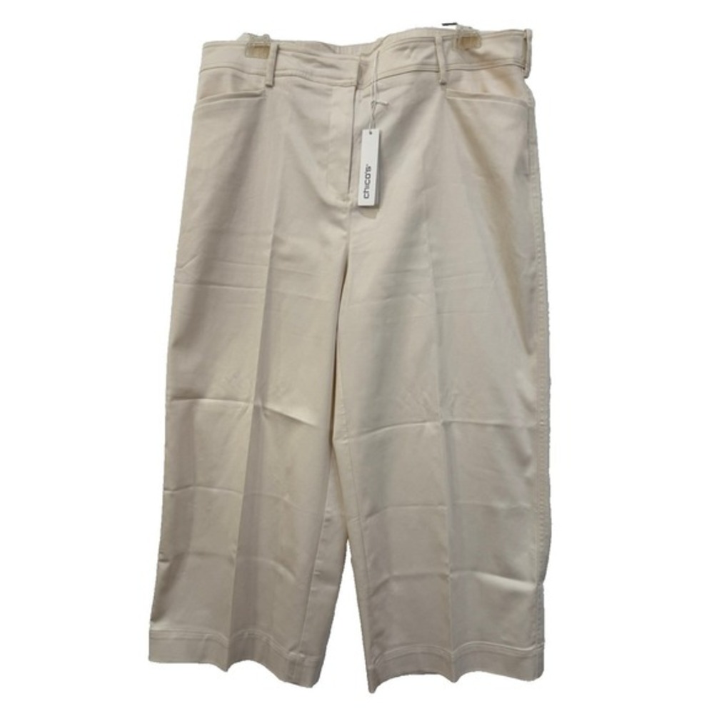 Chico's Flex Waist Sateen Crop High Rise Wide Leg Pants Beige Size 3 / 16 NWT